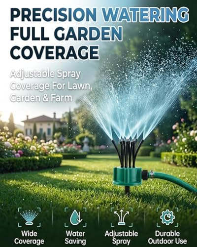 360°Coverage Precision Garden Irrigation Sprinkler, Adjustable Water Saving System Heavy Duty Spike Base, multidirectional lawn sprinkler Stable Rotating Water with Wide Coverage for Yard (3 PCS) - Image 4