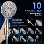 Shower Head with Handheld, High Pressure 10 Spray Modes, Brushed Nickel - Image 2