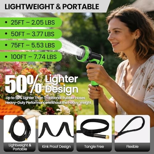 100FT Non-Expandable Garden Hose Lightweight Flexible Water Hose With Sprayer Nozzle High Pressure Kink Resistant & Leakproof Durable Portable For Yard Garden Lawn - Image 4