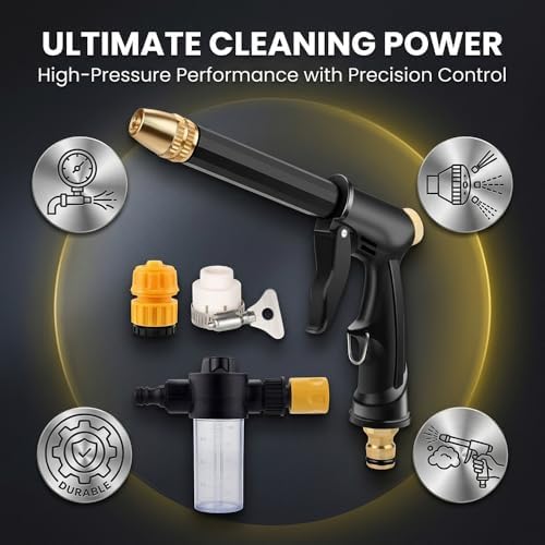 High Pressure Hose Nozzle, Adjustable Water Spray Gun with 4 Spray Modes, Metal Garden Hose Sprayer for Car Wash, Plants Watering, Patio & Outdoor Cleaning (2, Washer Gun) - Image 2
