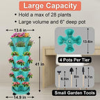 DUNCHATY Stackable Planter, Vertical Garden Planter with Wheels and Tools, Self Watering Strawberry Planter Indoor/Outdoor 7 Tier Herb Planter Pots for Growing Vegetables and Succulents, Teal - Image 3
