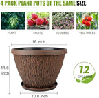 Nooulap 16 Inch Large Outdoor Plant Pot, 4 Pack, Brown - Image 3