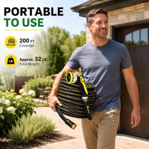 200FT Expandable Garden Hose, 5/8 Inch Heavy Duty Leak-Proof Water Hose with 600PSI Pressure, for Gardening, RV, and Pet Wash, Yellow Green - Image 4