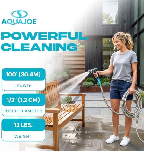 Aqua Joe AJSGH100 1/2-Inch Heavy-Duty, Puncture Proof Kink-Free, Spiral Constructed 304-Stainless Steel Metal, Garden Hose, 100-Foot - Image 4