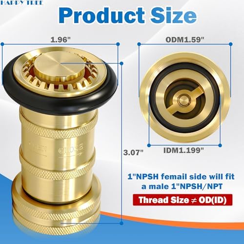 Happy Tree 1" NPSH Fire Hose Nozzle 100 psi 36 gpm Brass Fire Equipment Heavy Duty Industrial Jet Fog Spray Nozzle - Image 3