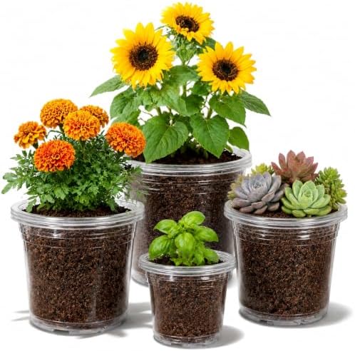 MIXC Clear Nursery Pots with Drainage Holes, 10/8/6/5 Inch 16 Pack by MIXC