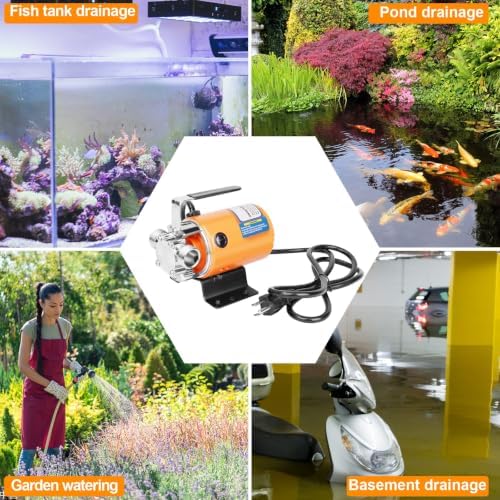 115V 1/10 HP 330 GPH Water Transfer Pump With 3/4 inch Ports, Suction Hose and Spare Impeller - Electric Utility/Sump Pump - Orange - Image 6