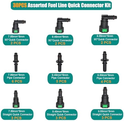 30pcs Assorted Fuel Line Quick Connector Set, Fuel Line Repair Kit Hose Release Connect Fittings SAE 7.89mm 9.49mm 9.89mm to ID 8mm - Image 2