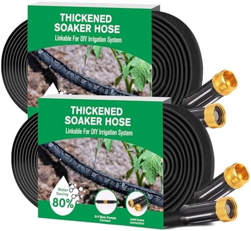 Thickened Flat Soaker Hose 100 ft, Flat Drip Irrigation Hose for Garden, 100/50/25 ft Lawn & Patio Watering System - Heavy Duty, Leak Proof, Flexible, Easy Setup(100FT(50 * 2)) by Unknown