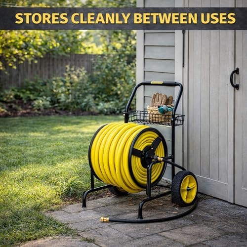 Hose Reel Cart, Hold Up to 300 ft of 5/8'', Garden Hose Cart with 2 Wheels, Heavy Duty Freestanding Water Hose Reels for Outside Garden Lawn Yard Outdoor (300ft Hose Capacity) - Image 3