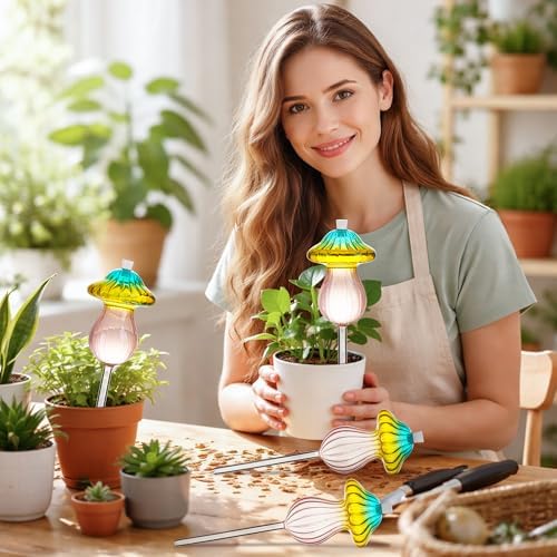 11 oz Large Plant Watering Globes, Glass Self Watering Globes, Gradient Color Mushroom Self Watering Planter Insert, Vacation Plant Watering Devices, Automatic Watering Bulbs (Large-4 Pack) - Image 3