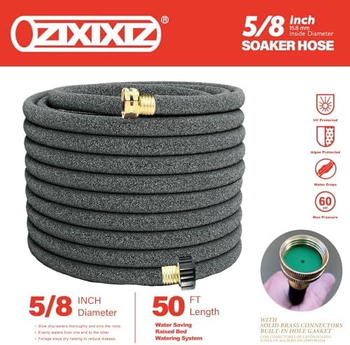50FT 5/8-Inch Soaker Hose, Flexible with Solid Brass Connector, Leak-Resistant Watering System for Gardens & Vegetable Beds - Image 2