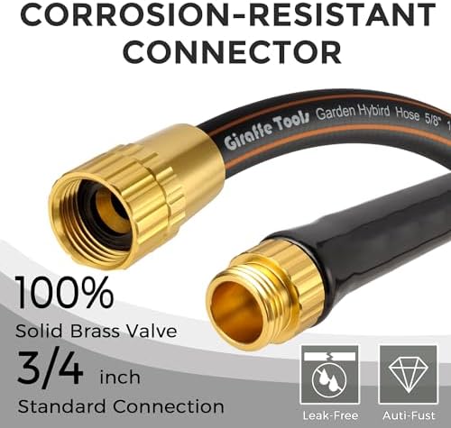 Giraffe Tools Garden Hose 50ft x 5/8",Lightweight Hybrid Hose with Swivel Handle and Short Leader Garden Hose 10 ft x 5/8",Heavy Duty&No-Kink,Leakroof Gardening Hose with Male to Female Fittings - Image 3