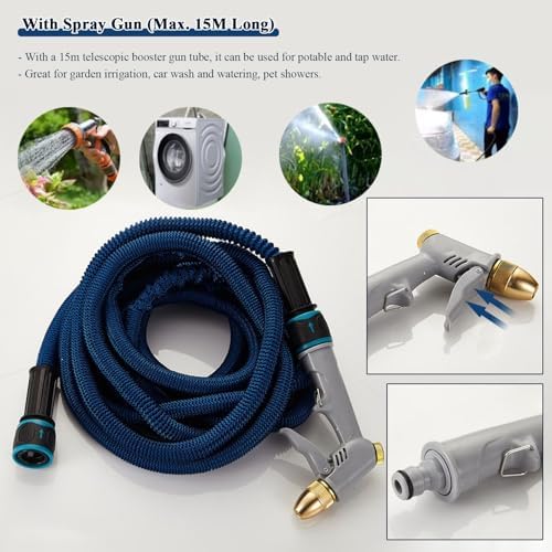 Vertical Garden Faucet Column for Outdoor, Heavy Duty Steel Hose Holder with 15M Spray Gun & Hooks - Free Standing Tap Water Fountain Stand for Villa Courtyard Watering, Floor Mounted - Image 3