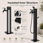 Outdoor Garden Water Post with Faucet and Hand Sprayer, Freestanding Stainless Steel Faucet Stand with Bottom/Side Inlet, NPT and GHT Adapters for Yard Patio Cleaning (23.6",Square-Spray) - Image 3