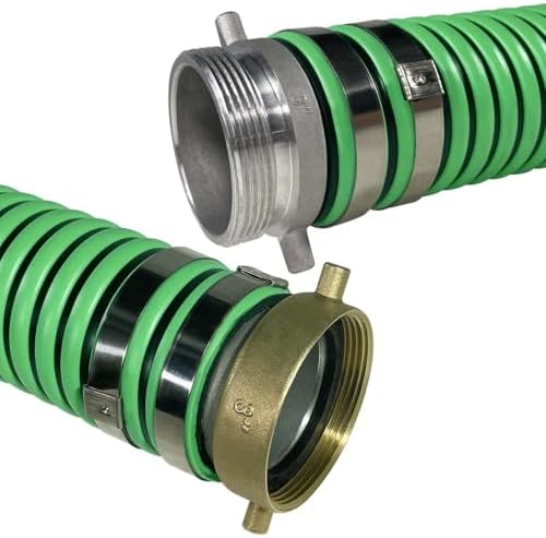 Gloxco Heavy Duty EPDM All Weather Suction Hose Assembly, Black Tube, Lime Green Helix, 3" Inside Diameter with Male x Female NPSM Pinlug Fittings Installed, 20 ft Length - Image 3