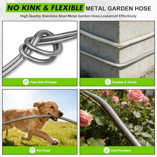 25ft Stainless Steel Garden Hose, Kink-Free Metal Hose for Yard & RV - Image 4
