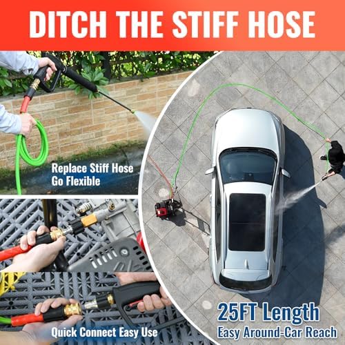 YAMATIC Flexible Pressure Washer Hose 25 FT 1/4", M22-14mm Females - Image 3