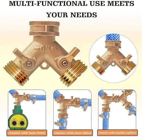 Garden Hose Splitter 3/4 Inch 2 Way Brass Garden Hose Splitter Y-Type Tap Watering Connector Distributor for Outdoor Faucet - Image 4