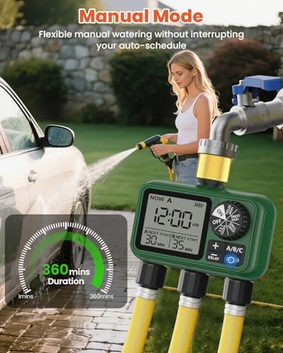 Water Timer for Outdoor Garden Hose, Sprinkler Timer for Garden Faucet with Auto/Manual/Rain Delay Mode, Sprinkler Irrigation Controller for Yard Lawn (3 Zones Brass Inlet & Outlet) - Image 4