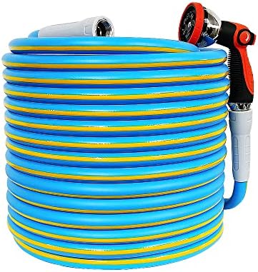 HQMPC Hose Garden Hose With 5/8 in. x 50 ft., Water Hose For Garden Lawn Watering Heavy Duty Durable Material Water Hose Solid Brass Fittings With Nozzle (BLUE) by HQMPC