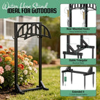 YQSLYSF 2 Pack Garden Hose Holder, Water Hose Stand with 4 Stake and 2 Tool Hooks, Heavy-Duty Metal Hose Storage Holds 150Ft, Freestanding Hose Hanger Rack for Outside, Yard, Lawn, Farm - Image 4