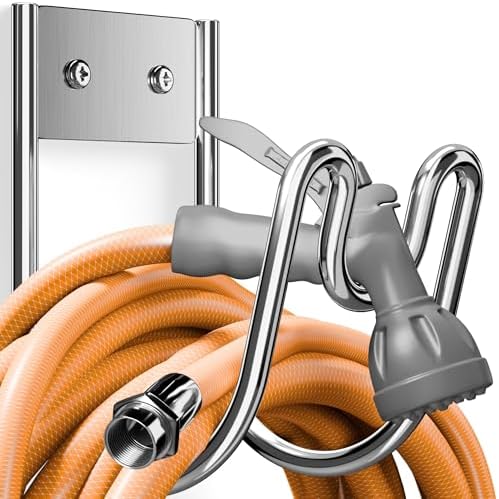 Stainless Steel Garden Hose Holder - Silver SS304 Water Hose Holder - Wall Mounted Hose Hanger Heavy Duty for Water Hose Extension Cords Vacuum Hose, Anti-Rust (2 Pack) by Josmimic