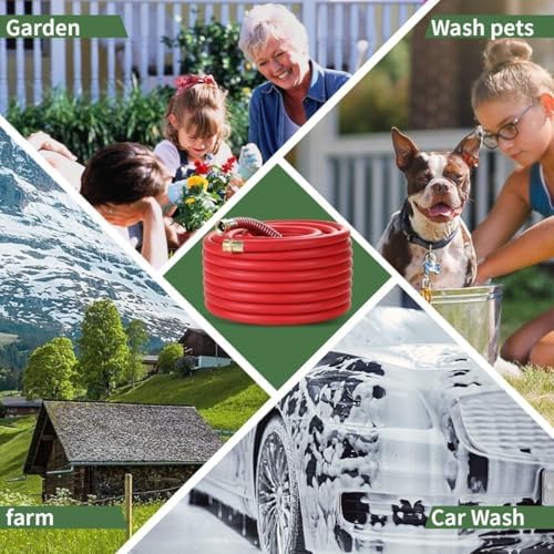 Guitrees Garden Hose 75FT x 5/8”, Heavy Duty Rubber Hose, Water Hose with Five-Layered Braiding, Hot/Cold Water, 1000PSI Burst, 200PSI Working (Red) - Image 6
