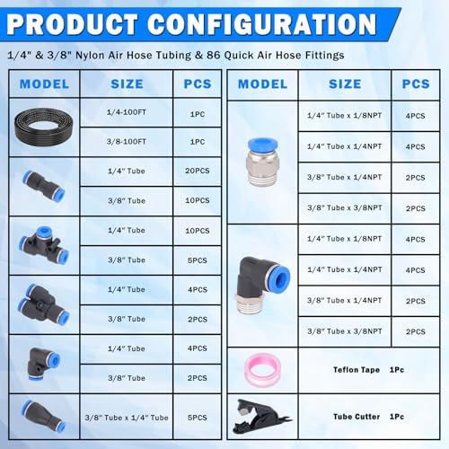 90 Pcs 100FT 1/4" 3/8" DOT Air Line with Quick Connect Air Fittings - Image 2