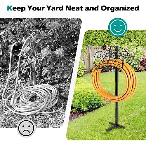 Goplus Garden Hose Holder, 42" Detachable Metal Hose Stand Rack with 3 Anchor Points, Freestanding Heavy Duty Hose Organizer for Outside Yard Garden Lawn Use, Store 150FT Water Pipes - Image 7