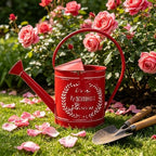 Vintage Metal Watering Can with Fresh Farmhouse Flowers Emboss Garden Distressed Red Decorative Watering Pot Farmhouse Waterer for Home Garden Balcony Courtyard Christmas Decor (Red) by Unknown