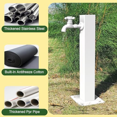 Water Hose Stand with Faucet - Versatile Garden Hydrant, Outdoor Fountain, Round/Square/Hexagon Design, Perfect for Yard & Patio Use (White 37.4in) - Image 3