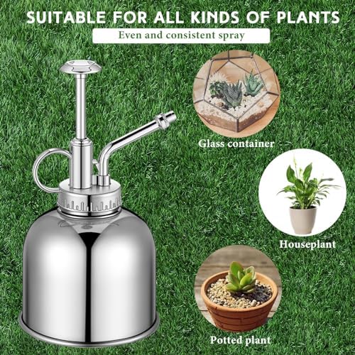 2 Pcs 33 oz Metal Watering Can Indoor Plants 10 oz Mister Spray Bottle Set Stainless Steel Watering Cans with Long Spout Sprayer Mister for House Outdoor Plants Succulents Garden (Silver) - Image 2