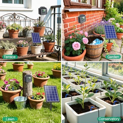 NFESOLAR 4W Solar Powered Automatic Drip Irrigation Kit with LCD Timer, Customizable Watering Duration 1–30min & Interval 3h–7d, Solar Irrigation System for 15 Potted Plants, Garden, Patio, Vacation - Image 7
