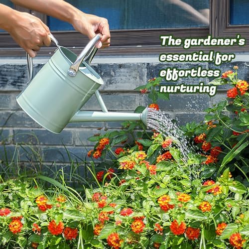 1 Gallon Watering Can for Plants, Watering Cans for Indoor&Outdoor Gardening, Galvanized Steel Watering Pot with Removable Spout, Metal Water Can with Ergonomic Movable Handle(Cream Green) - Image 5