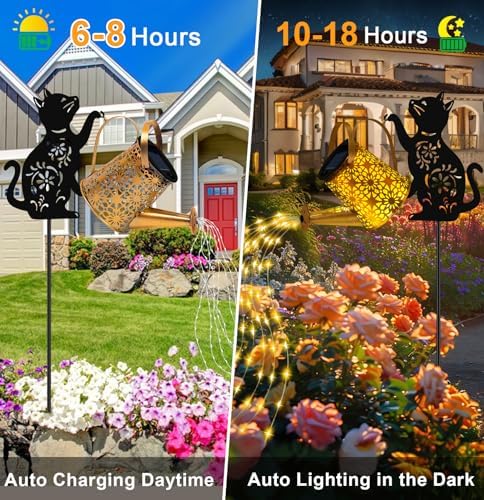 Solar Garden Lights Outdoor Decor, Cat Watering Can Lights for Yard, 2 Pack - Image 4