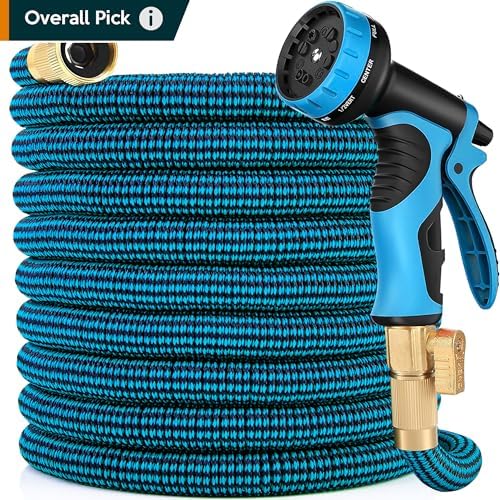 50 ft Expandable Garden Hose with 10 Function Nozzle Sprayer, Lightweight Flexible Water Hose with Durable Collapsible Latex Core & Solid Brass Fittings, 50ft Retractable Stretch Hose Black & Blue by Smainder