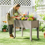 Elevated 26.3" Tall Raised Garden Bed with Wheels - Outdoor Mobile Resin Planter Box with Drainage Holes for Vegetables Flower Herbs, Weather Resistant, Medium Gray (26.3" h) - Image 3