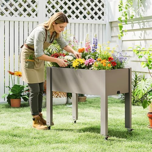 Fancyango Raised Garden Bed with Wheels 26.3" Hx2 -Gray - Image 2
