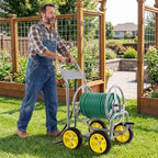 Goplus Garden Hose Reel Cart, 330ft 5/8" or 400ft 1/2" Large Capacity, Heavy-Duty Metal Hose Cart w/4 Wheels, Portable Water Hose Organizer for Outdoor Yard Planting Lawn - Image 4