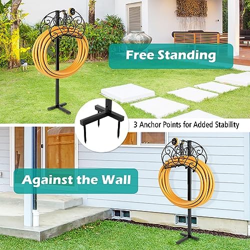 Goplus Garden Hose Holder, 42" Detachable Metal Hose Stand Rack with 3 Anchor Points, Freestanding Heavy Duty Hose Organizer for Outside Yard Garden Lawn Use, Store 150FT Water Pipes - Image 5