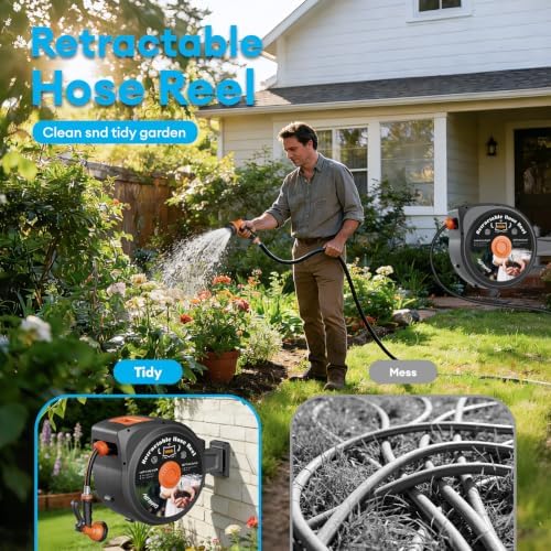 TABU 1/2 Inch x 100 FT Retractable Garden Hose Reel, Wall Mounted - Image 2