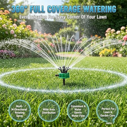 360° Multi-Directional Lawn Sprinkler, 2026 New Precision Garden Irrigation with Flexible Spray Nozzles, Stable Rotating Water Sprinkler, Flower Shape Spray Head for Hose Yard Grass (2pcs) - Image 3