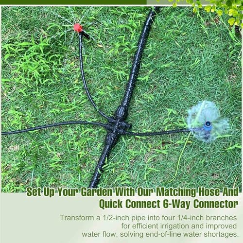 50FT 1/2 Inch Drip Irrigation Tubing with 4 Pack 1/2" to 1/4" Drip Irrigation Fittings, Drip Line Hose & Push-to-Fit 6 Way Splitter Connectors,for Drip Irrigation Parts, Drip Irrigation System - Image 4