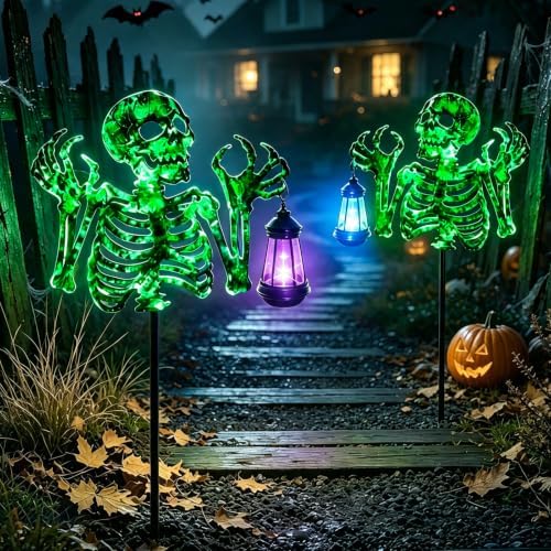 YJFWAL Halloween Skull Decor with Solar Light, 1 Pack Skull Solar Garden Lights Outdoor Waterproof for Family and Friends, Stake Lights with Solar Lanterns Yard Art Outside Patio Garden Decor - Image 7