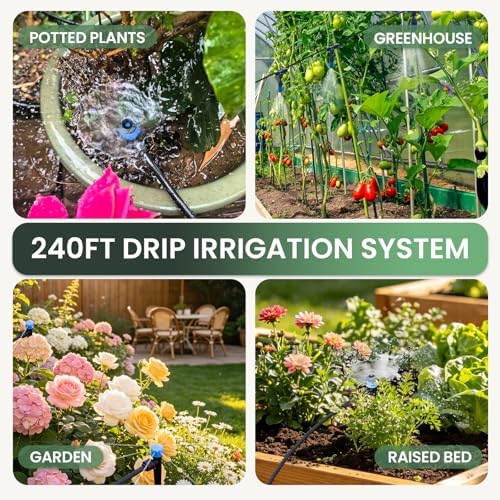 240FT Drip Irrigation System Kits, Quick-Connect Garden Watering System for Raised Bed, Potted Plants, Lawn, Greenhouse with 1/2 inch Hose 1/4 inch Tubing and Accessories - Image 7