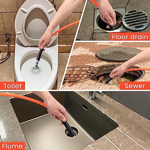 70FT Pressure Washer Sewer Jetter Kit, 5800 PSI Water Jet Drain Cleaner Hose with Corner Rotating Button Nose Nozzle, 1/4 Inch NPT, Sewer Jetter Nozzles Kit with Spanner Handle Strap - Image 5