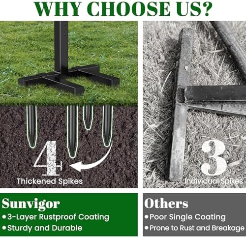 Sunvigor Garden Hose Holder, Heavy Duty Metal Hose Stand with 4 Spikes, Holds Up to 150FT Hose, No Drill Freestanding Hose Reel Alternative for Yard Lawn Outdoor - Image 6