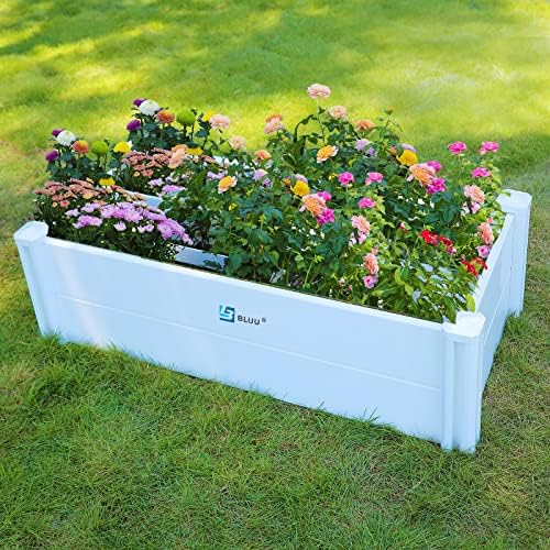 BLUU Planter Raised Garden Beds Plastic Vinyl Garden Box for Growing Vegetables Flowers Herbs Large White DIY Outdoor Patio Backyard Kits, Rectangular, 2 x 4 FT by Unknown