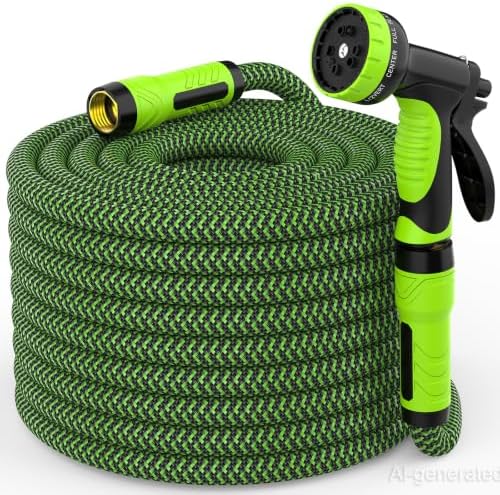 NON-EXPANDABLE Garden Hose 50ft x5/8'', Heavy Duty Flexible Water Hose with 10-Function Sprayer, Lightweight, Leak Proof, Durable Fabric Skin, Pressure Resistant for Yard, Outdoor by HEYRSUN